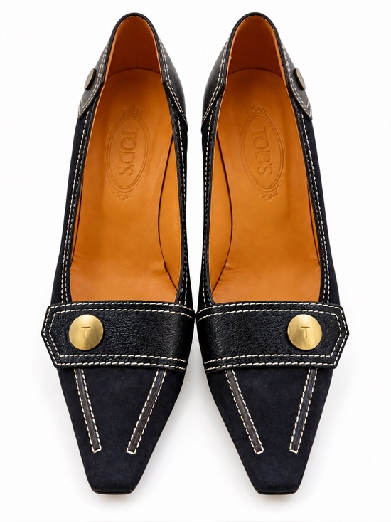 Tod's Shoes - Tod's Black Leather and Suede Pointed Toe Heels  9.5